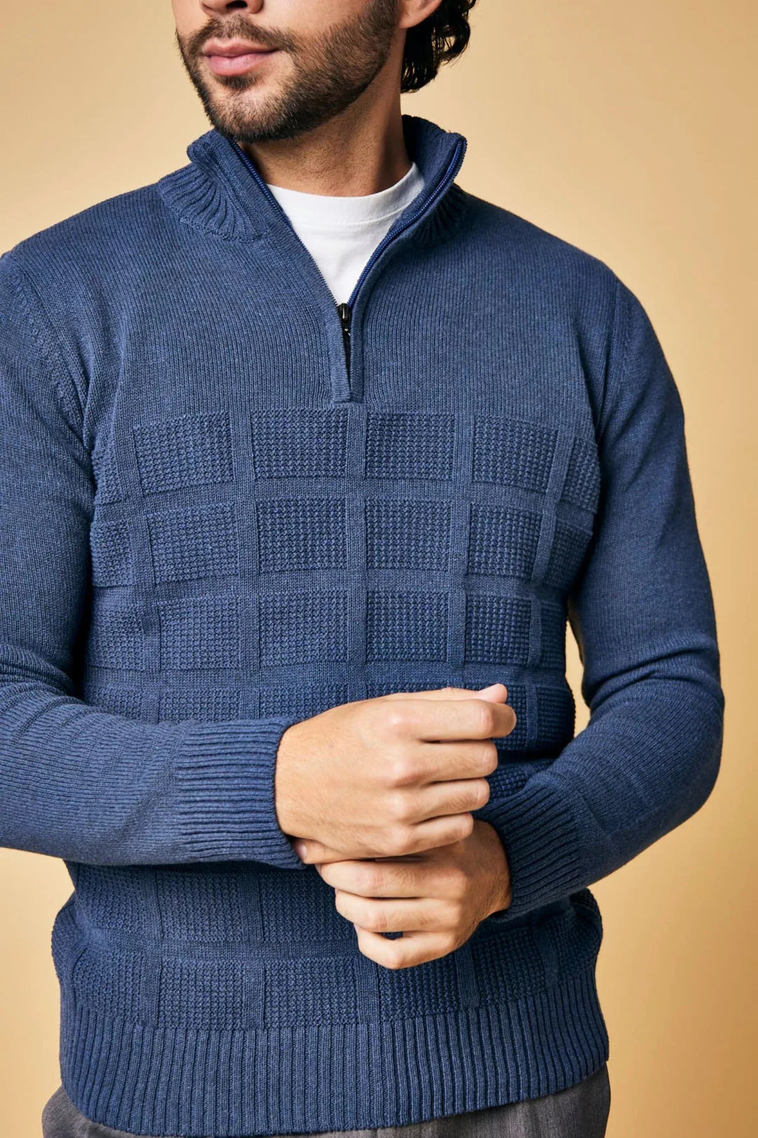 Suéter Calarcá en algodón regenerado cuadros halfzip – Hombre